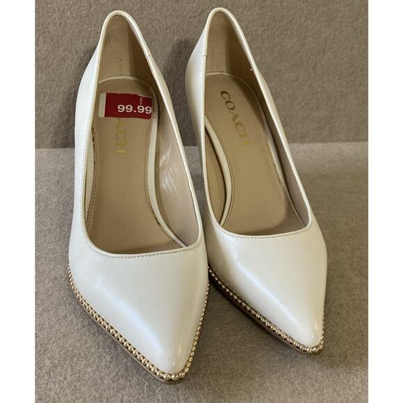 Coach Vonna High Heel Shoe Women’s Sz 7 Chalk Pump Beaded Point Toe - Picture 3 of 11